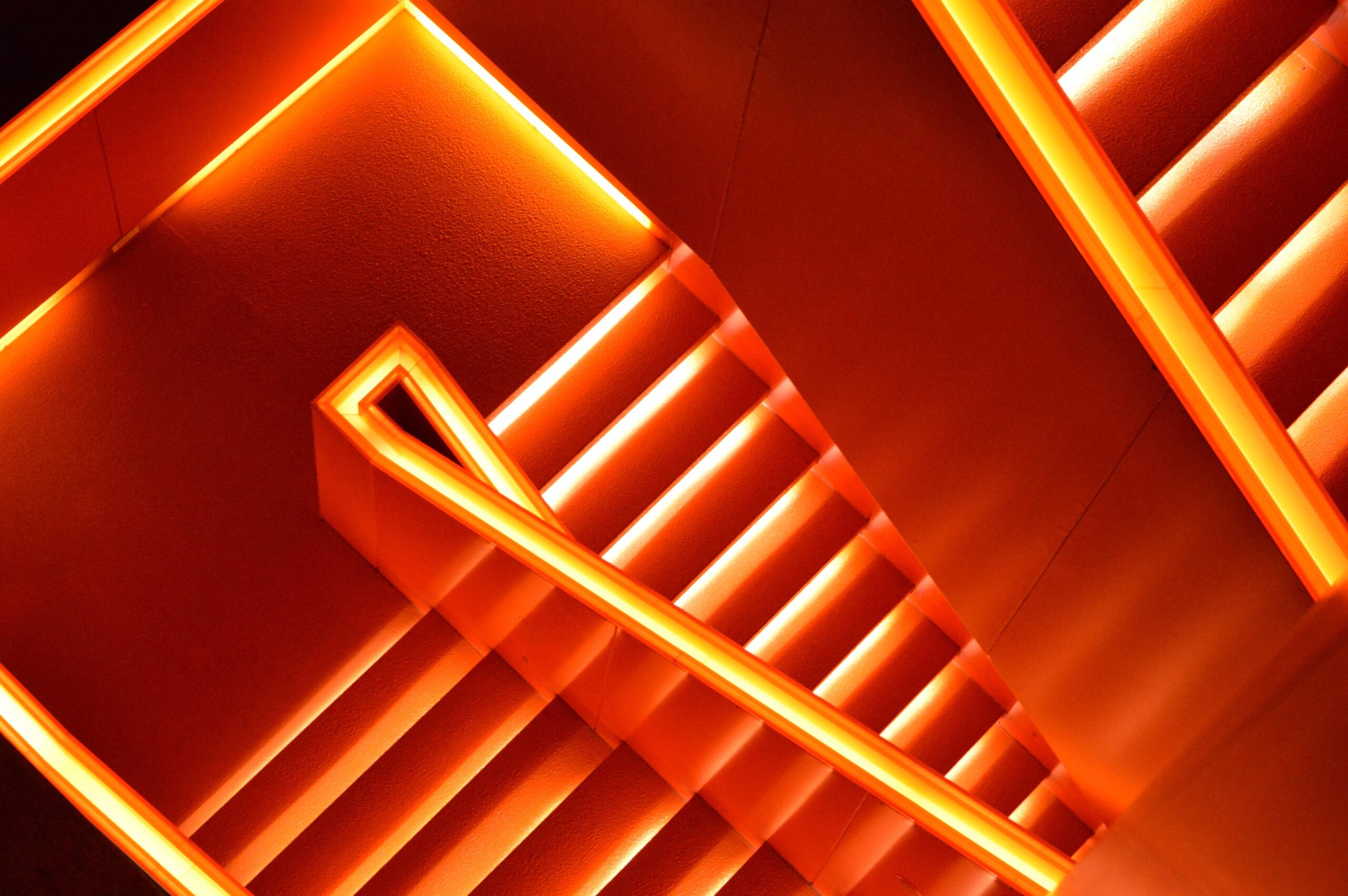 orange neon stairs