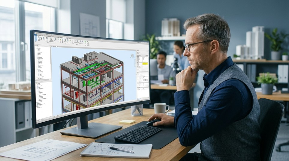 BIM data management model showing building systems and engineering components